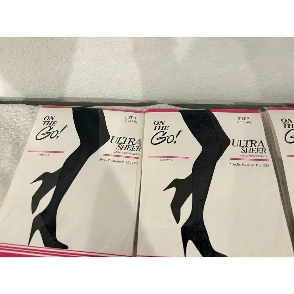 Lot of 4 On The Go Size 3 Ultra Sheer Jet Black & Oatmeal Stockings Large